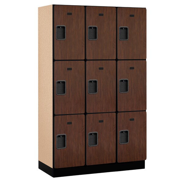 Wardrobe Locker, 45" W, 18" D, 76" H, (3) Wide, (9) Openings, Mahogany